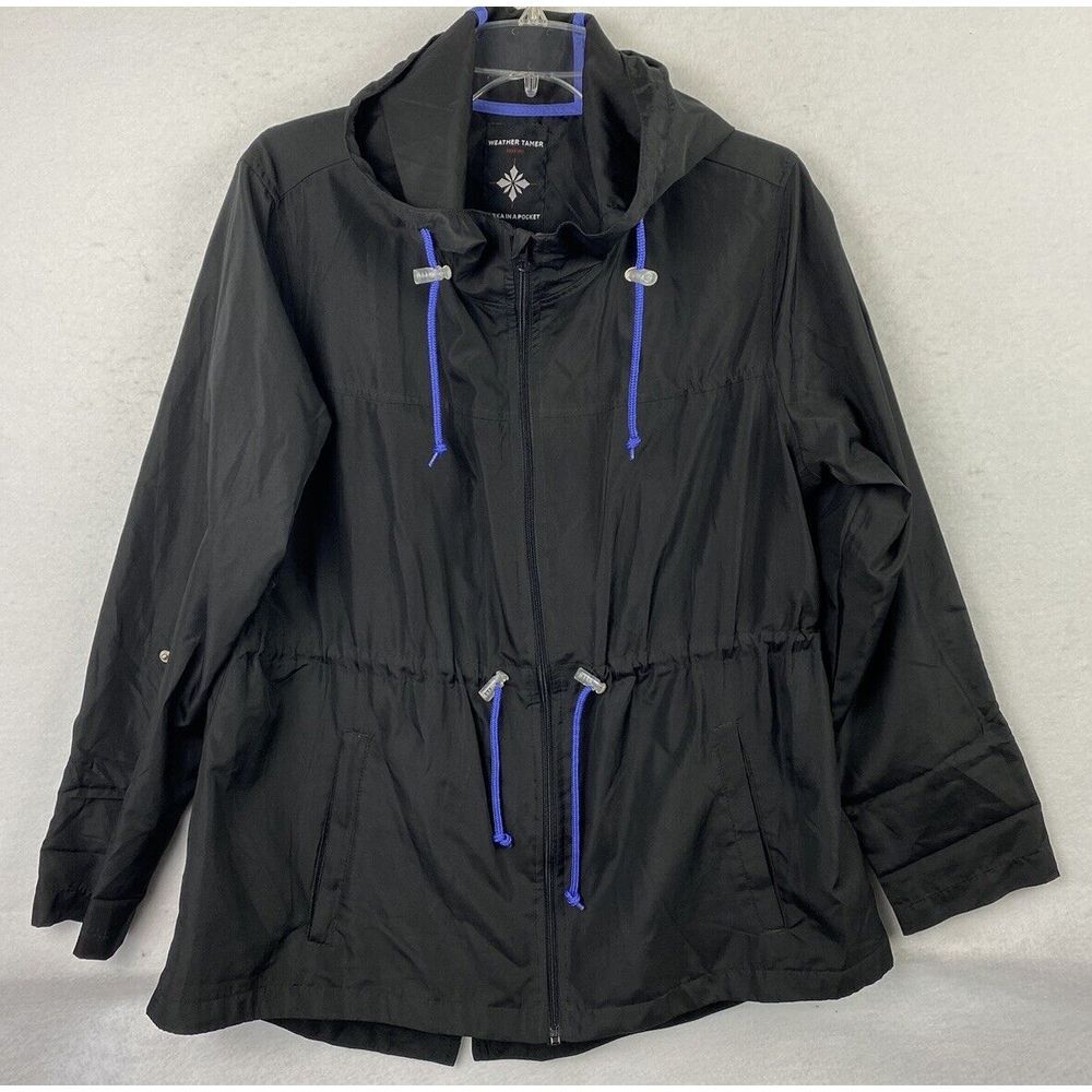 Weather Tamer Girls Parka in a Pocket Girls Size Large 12-14 Black Purple Jacket